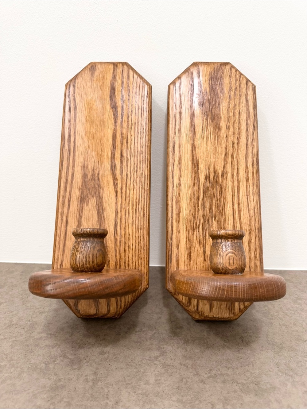 Vintage Classic Wooden Candlestick Wall Candle Sconces Brown 13” tall Set of 2